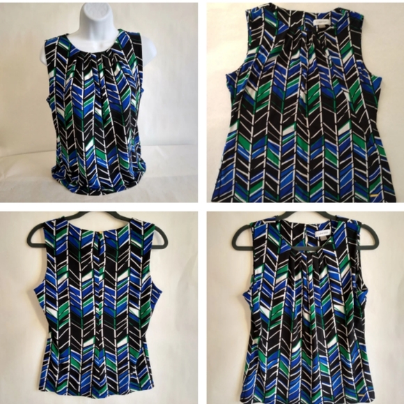 Calvin Klein Women's Sleeveless blouse Top Chevron size PM (Petite Medium) - Picture 1 of 12